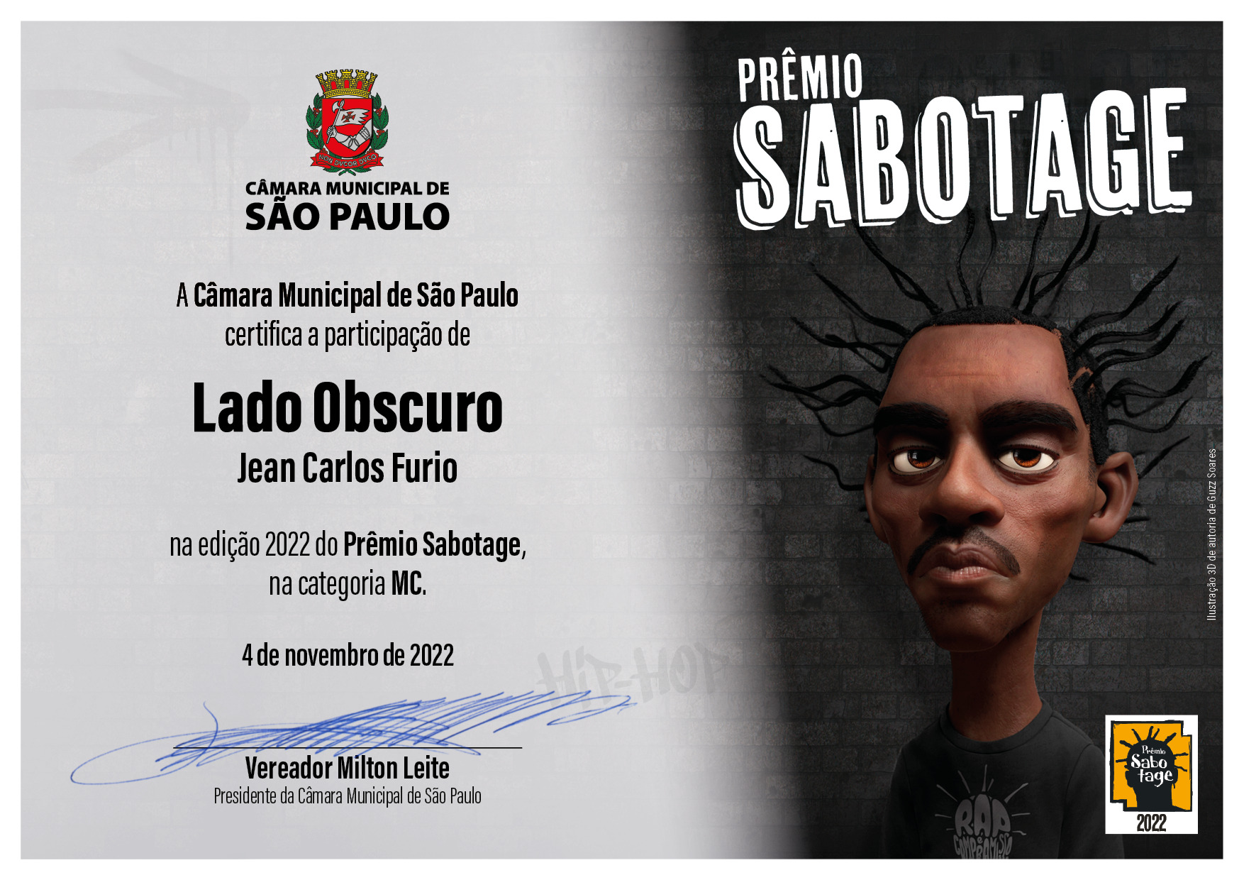 Certificado Participação Prêmio Sabotage